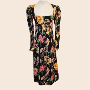 Reclaimed Vintage Black Floral Cottagecore Midi Tea Dress Size 2